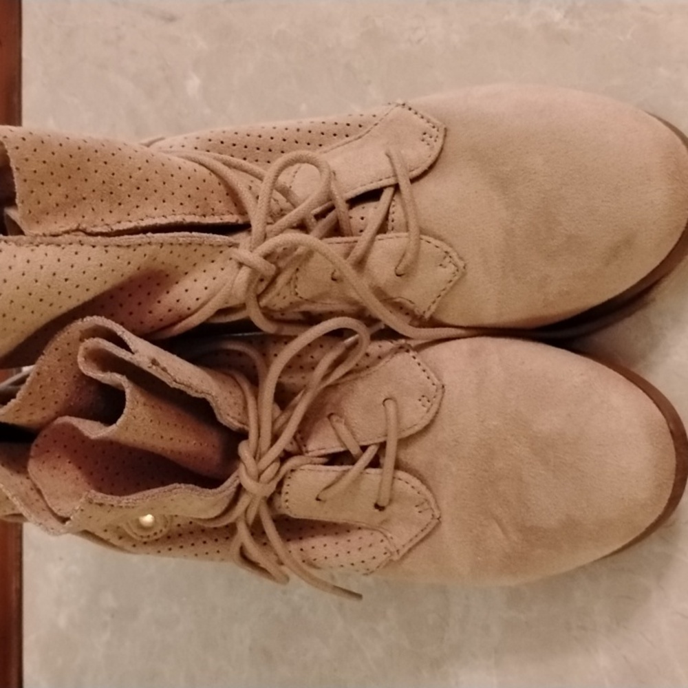 Maurices Lace Up Tan Suede Boots - Picture 3 of 9